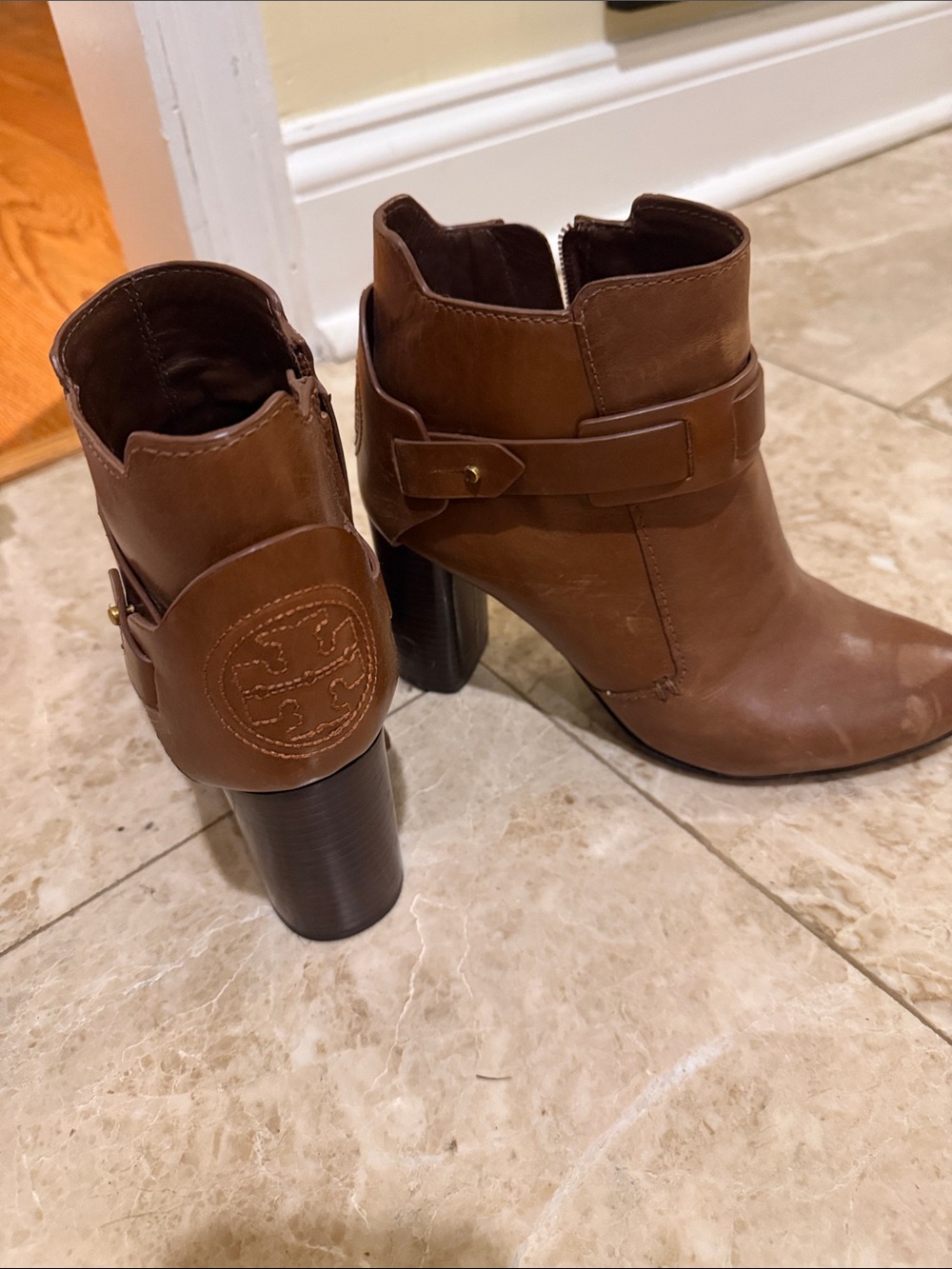 Tory Burch Chestnut Brown Leather Ankle Booties